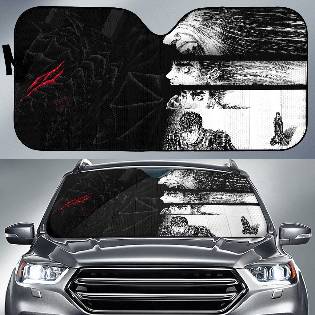 Berserk Anime Car Sunshade - Armor Guts Face Fighting Moments Black White Sun Shade