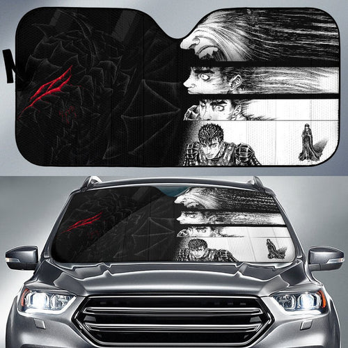 Berserk Anime Car Sunshade - Armor Guts Face Fighting Moments Black White Sun Shade