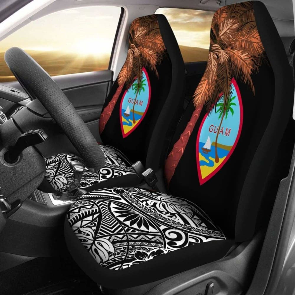 Guam Car Seat Covers - Guahan Palm Tree Polynesian Pattern Black -