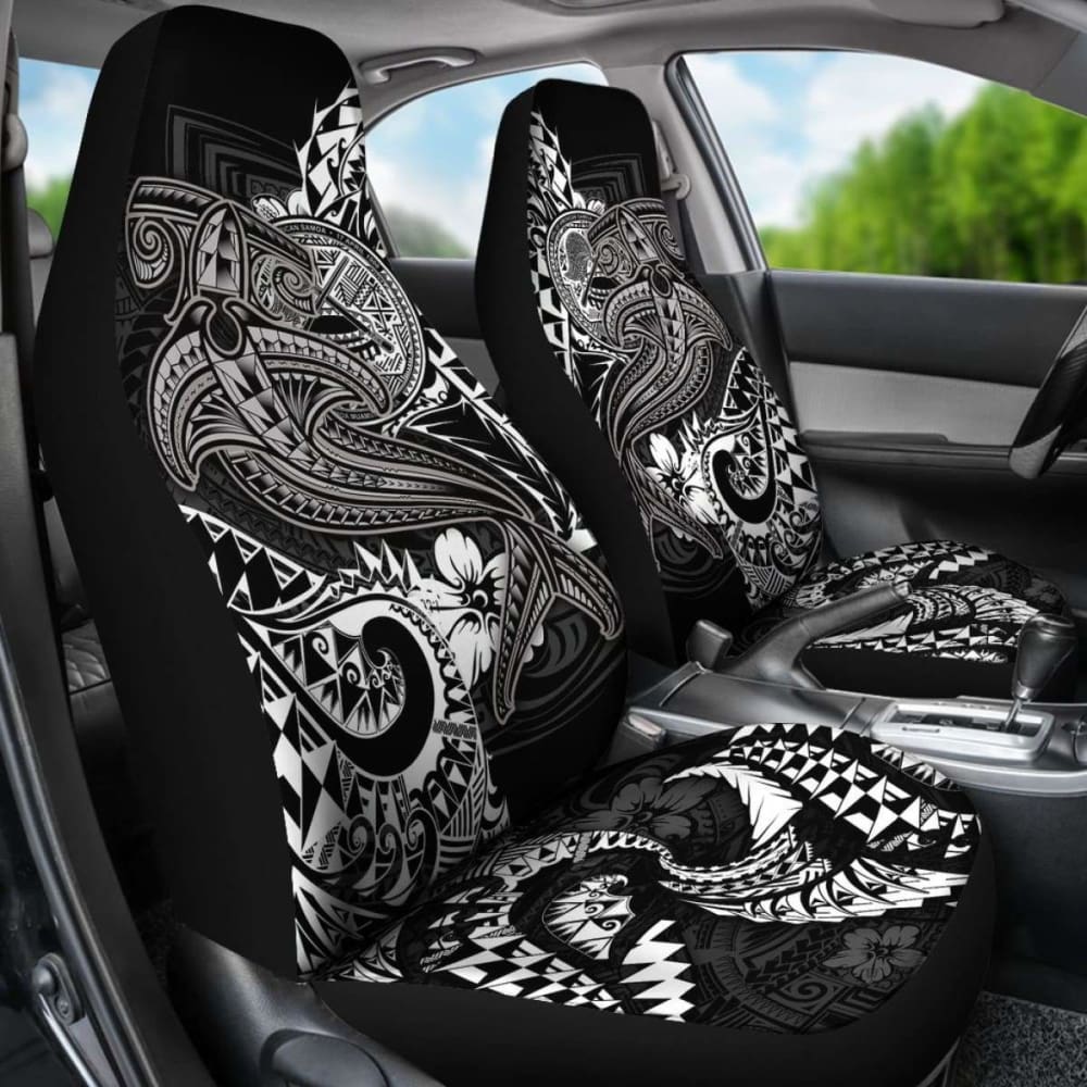 American Samoa Car Seat Covers - White Shark Polynesian Tattoo -