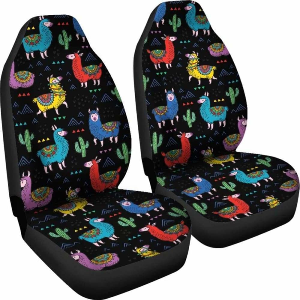 Black With Colorful Llamas Car Seat Covers Seat Protectors