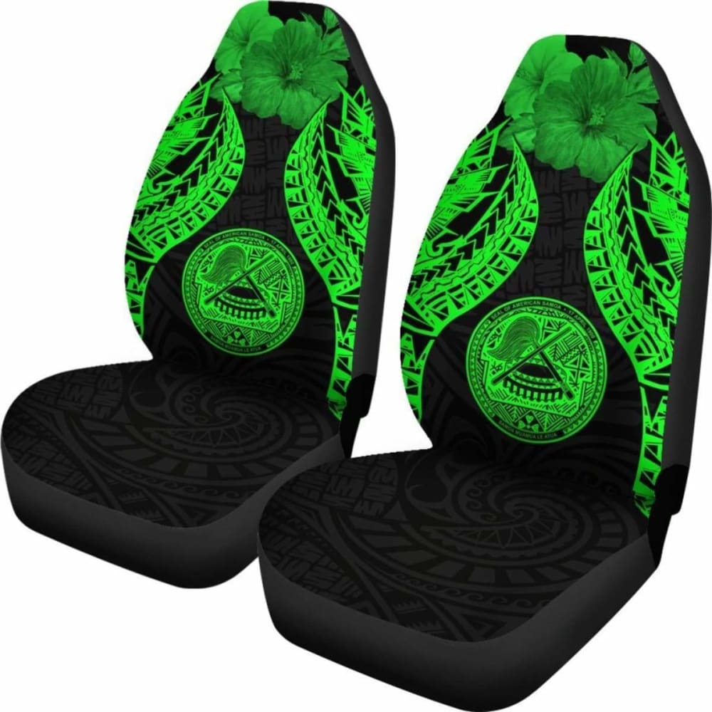 American Samoa Polynesian Car Seat Covers Pride Seal And Hibiscus Green -