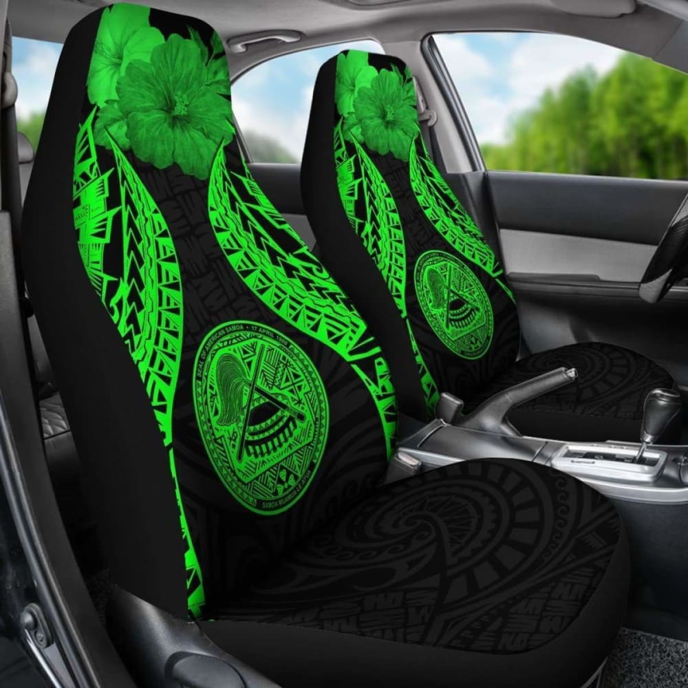 American Samoa Polynesian Car Seat Covers Pride Seal And Hibiscus Green -