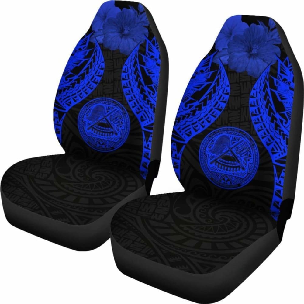 American Samoa Polynesian Car Seat Covers Pride Seal And Hibiscus Blue -