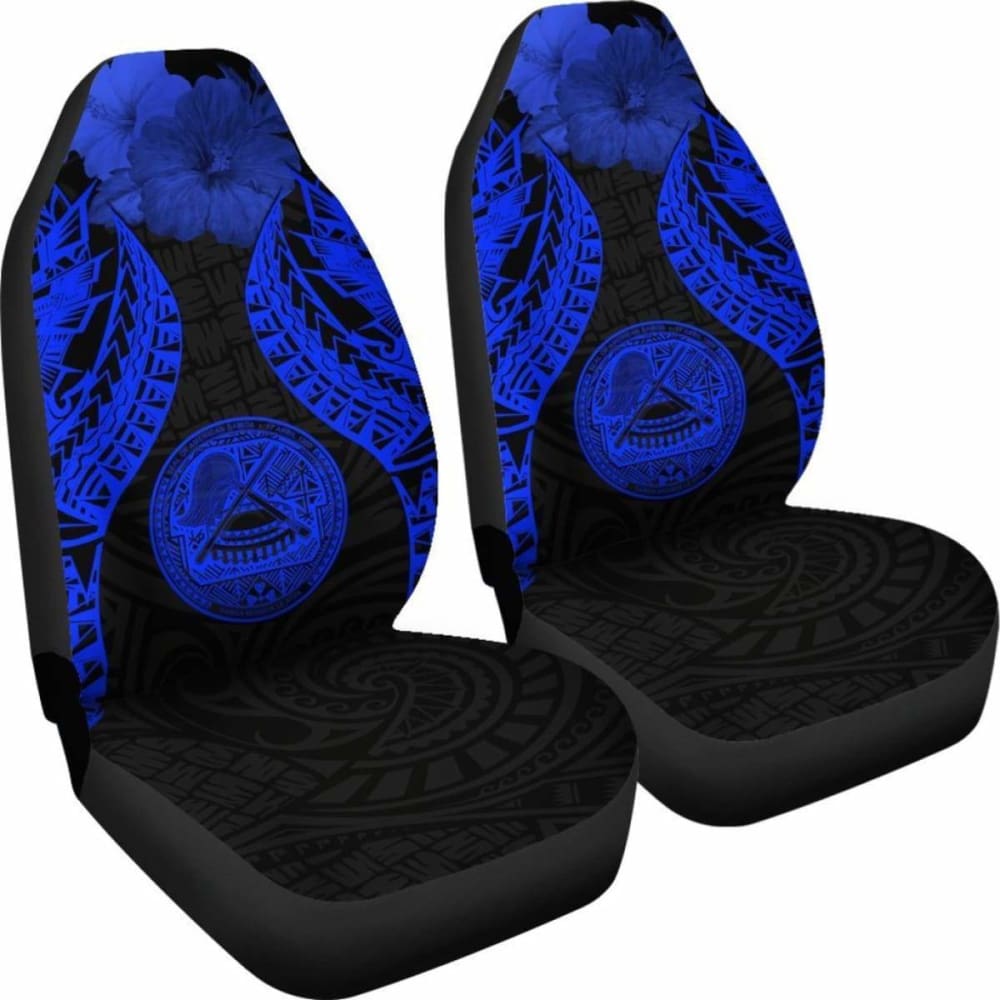 American Samoa Polynesian Car Seat Covers Pride Seal And Hibiscus Blue -