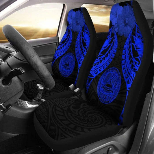 American Samoa Polynesian Car Seat Covers Pride Seal And Hibiscus Blue -