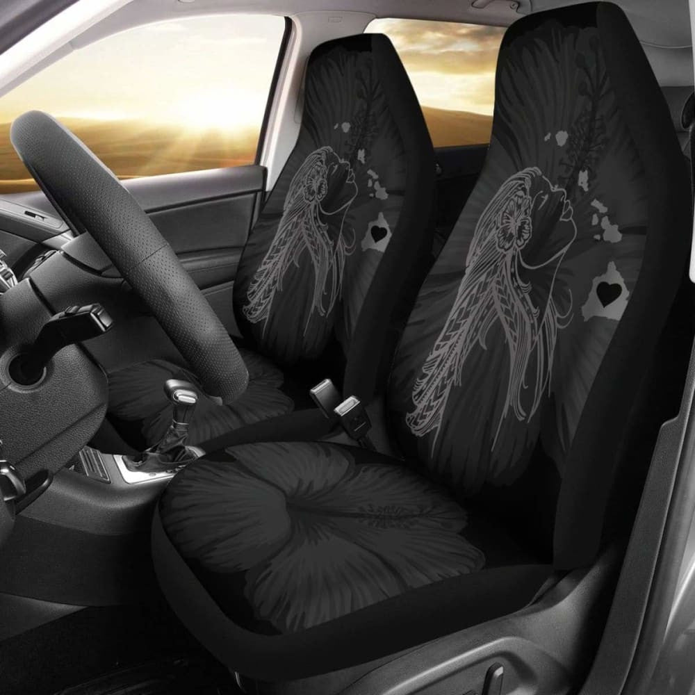 Alohawaii Car Seat Covers - Hawaii Hula Girl Hibiscus Map Gray -