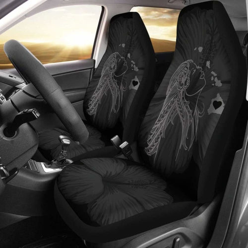 Alohawaii Car Seat Covers - Hawaii Hula Girl Hibiscus Map Gray -