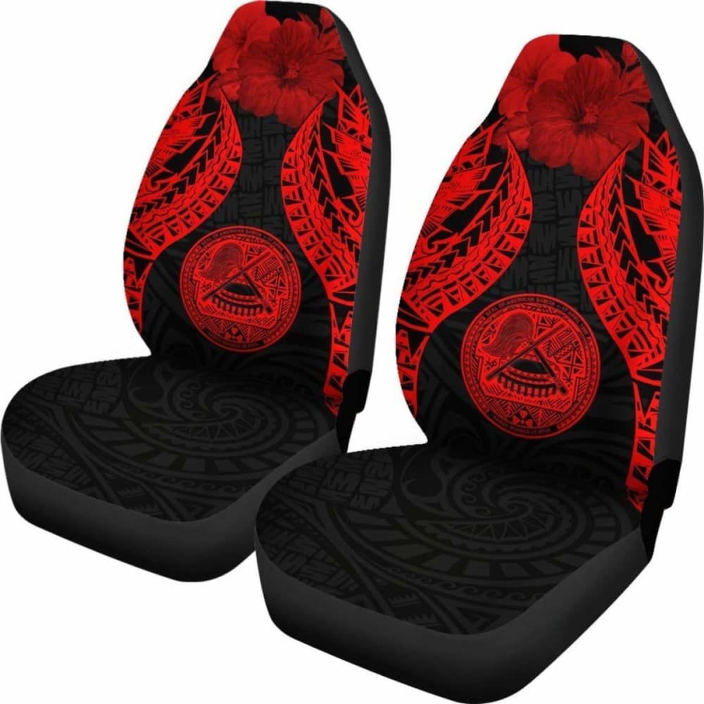 American Samoa Polynesian Car Seat Covers Pride Seal And Hibiscus Red -