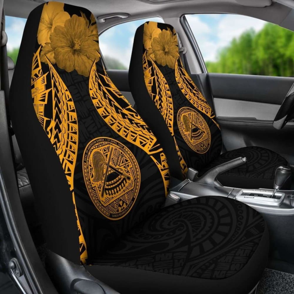 American Samoa Polynesian Car Seat Covers Pride Seal And Hibiscus Gold -