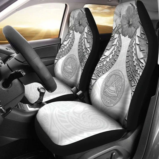 American Samoa Polynesian Car Seat Covers Pride Seal And Hibiscus White -