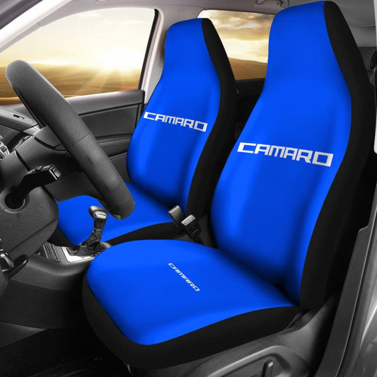 Blue Camaro White Letter Car Seat Cover