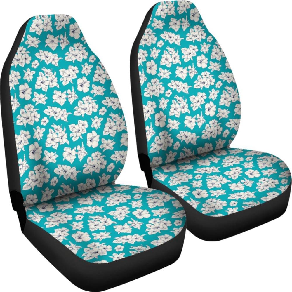 White Hibiscus Pattern Blue Background Best Gift Car Lovers Car Seat Covers