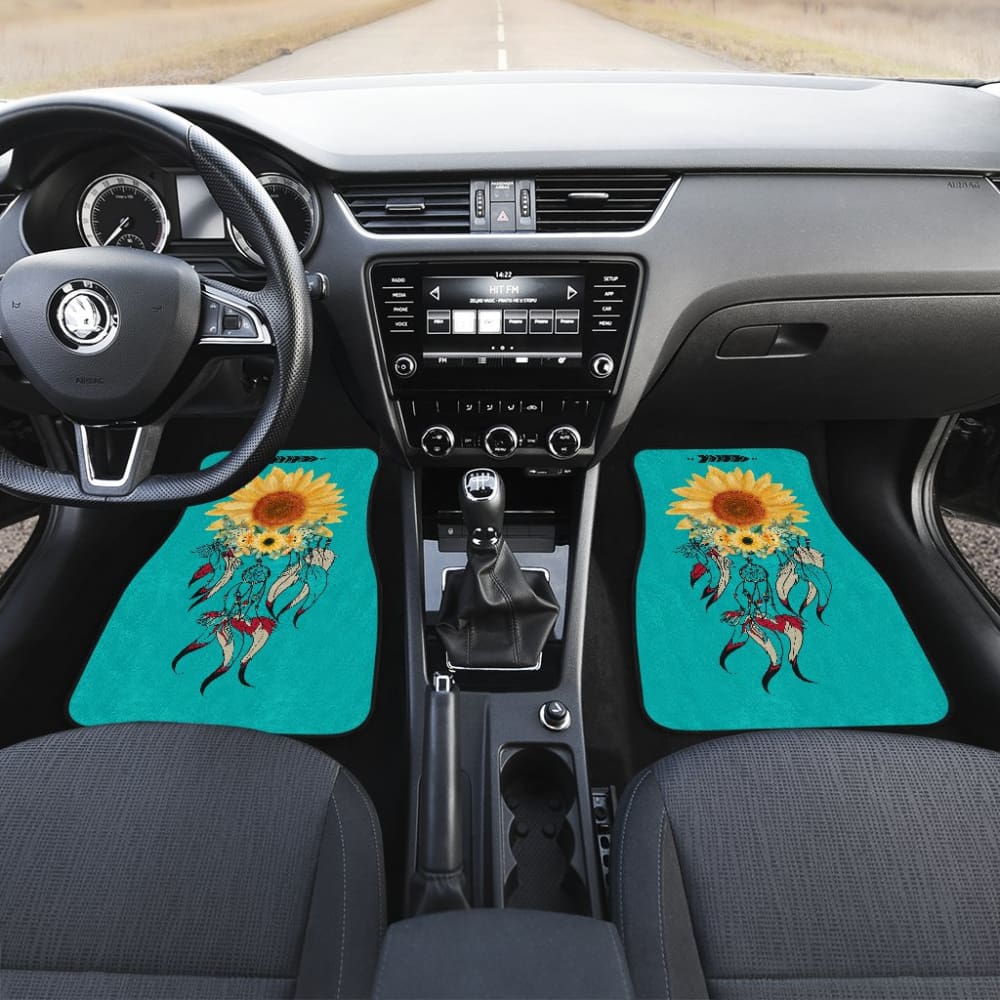 Beautiful Sunflowers Dream Catcher Turquoise Printed Car Floor Mats