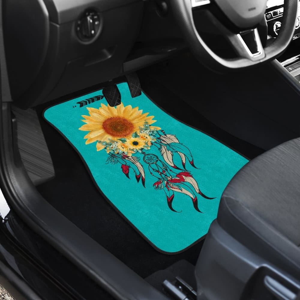 Beautiful Sunflowers Dream Catcher Turquoise Printed Car Floor Mats