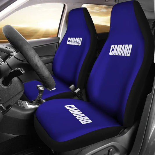 Blue Camaro White Letter Car Seat Covers