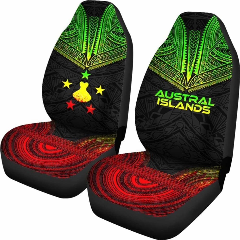 Austral Islands Car Seat Cover - Austral Islands Flag Polynesian Chief Tattoo Reggae Version -