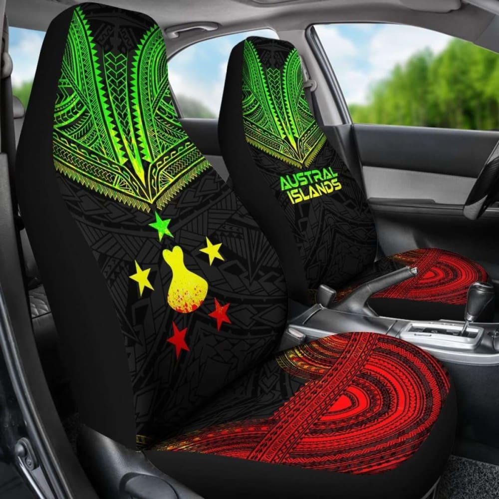 Austral Islands Car Seat Cover - Austral Islands Flag Polynesian Chief Tattoo Reggae Version -