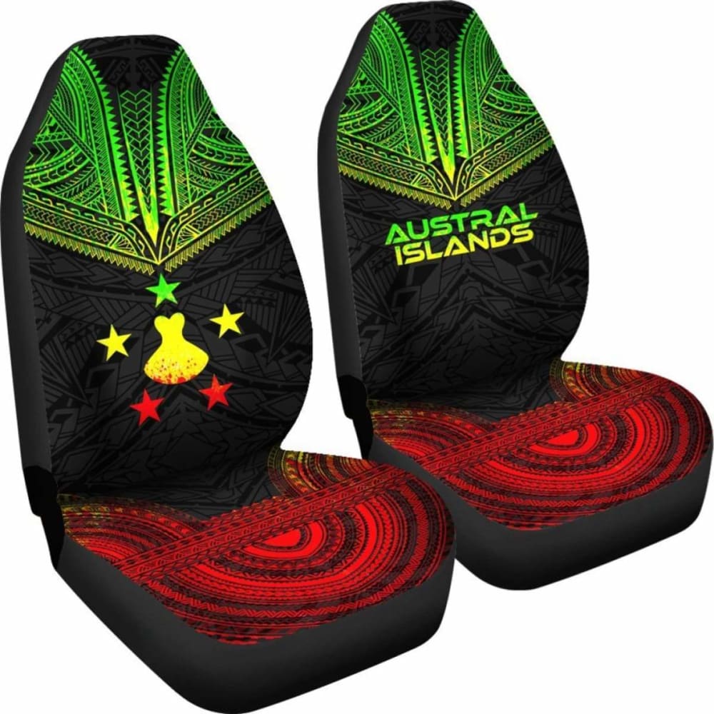 Austral Islands Car Seat Cover - Austral Islands Flag Polynesian Chief Tattoo Reggae Version -