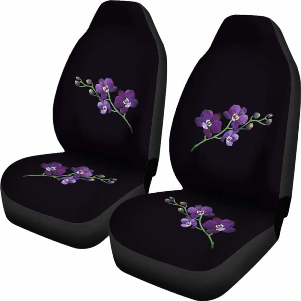 Black With Purple Orchids Car Seat Covers