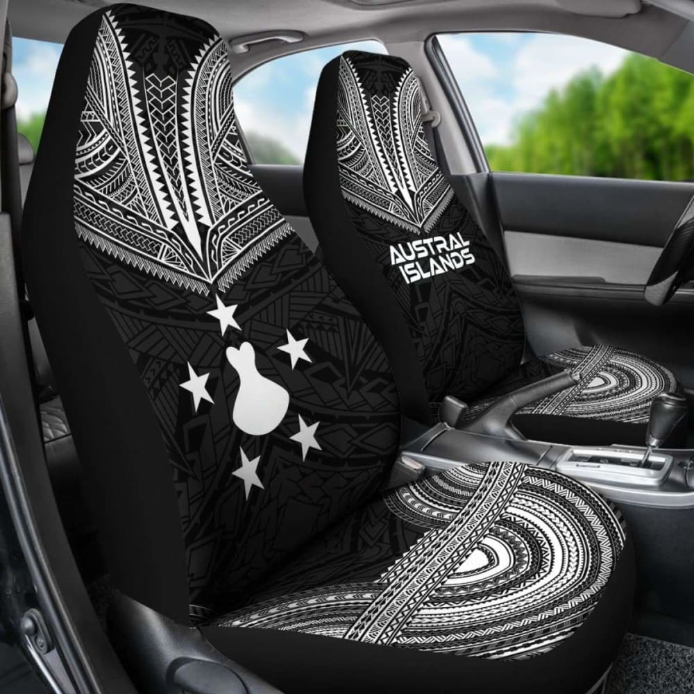 Austral Islands Car Seat Cover - Austral Islands Flag Polynesian Chief Tattoo Black Version -