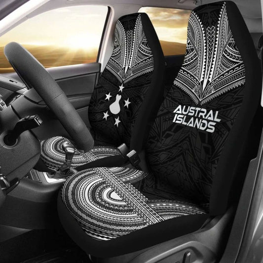 Austral Islands Car Seat Cover - Austral Islands Flag Polynesian Chief Tattoo Black Version -