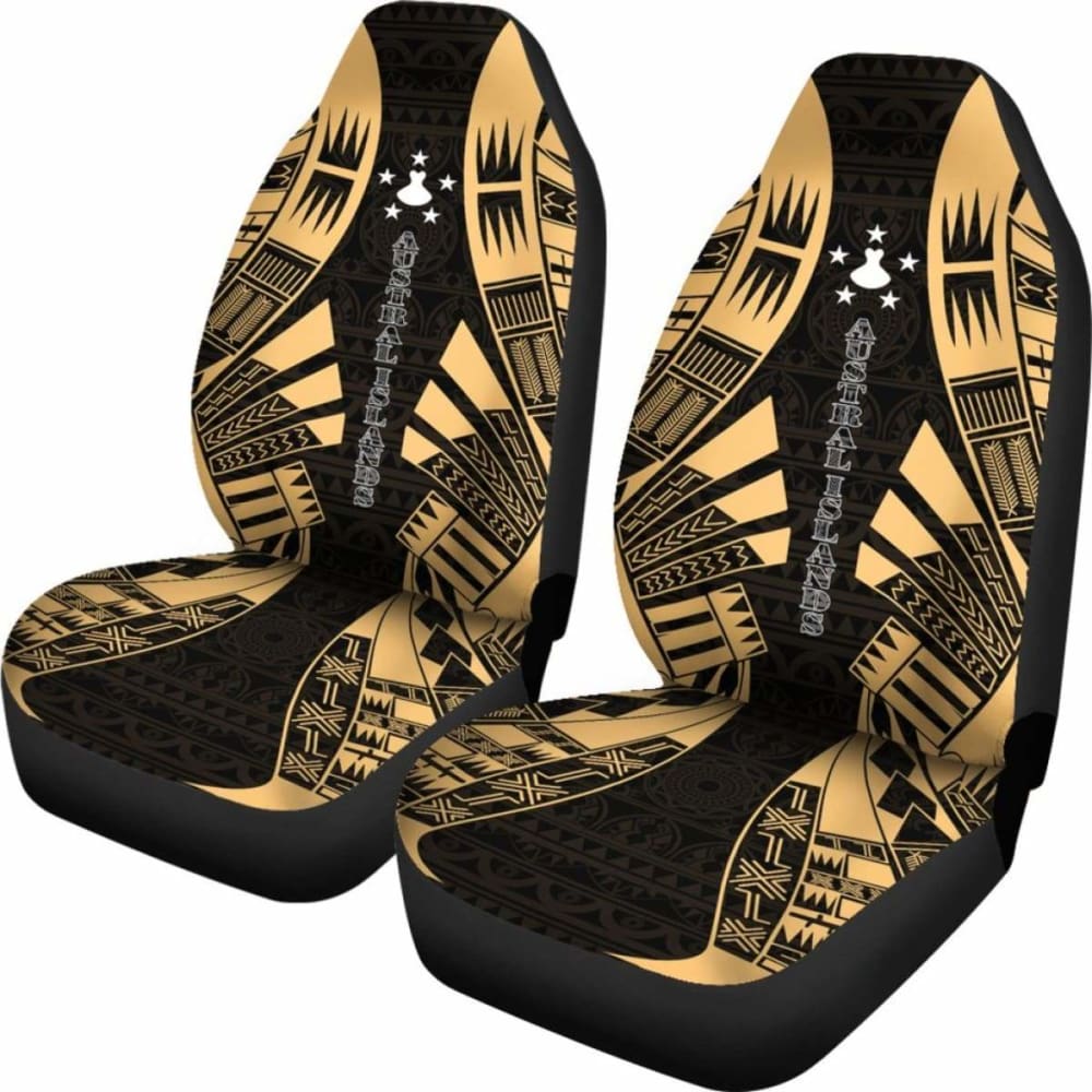 Austral Islands Car Seat Covers - Polynesian Tattoo Gold -