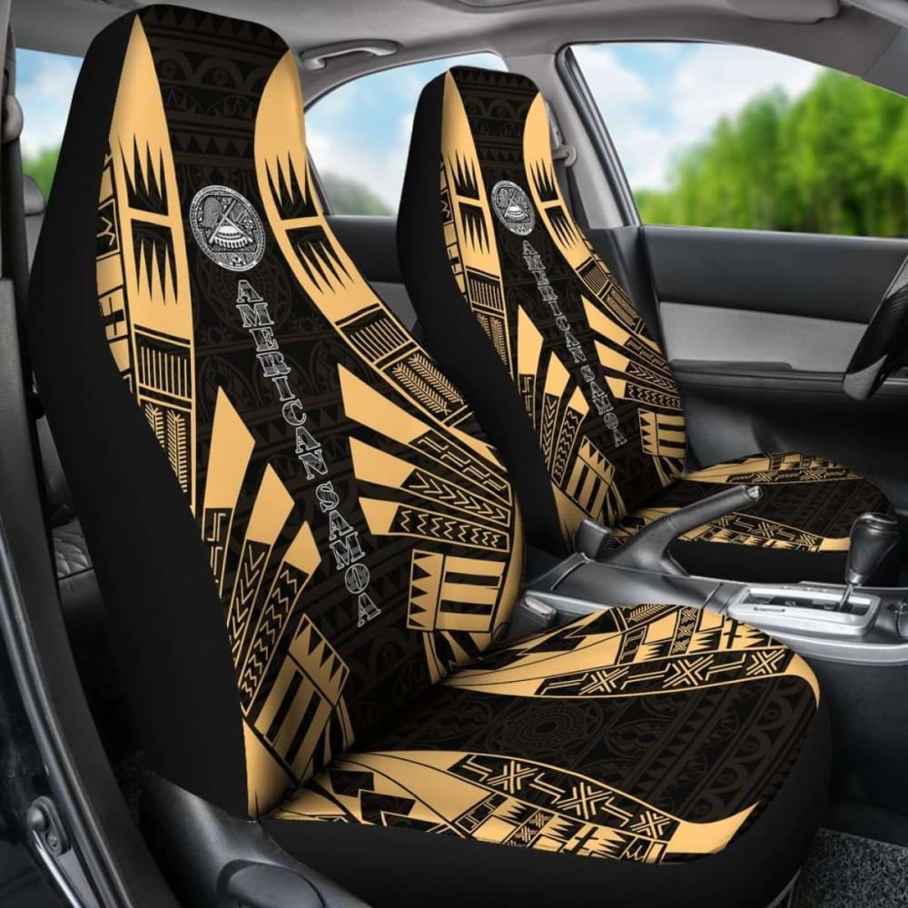 American Samoa Car Seat Covers - Polynesian Tattoo Gold -