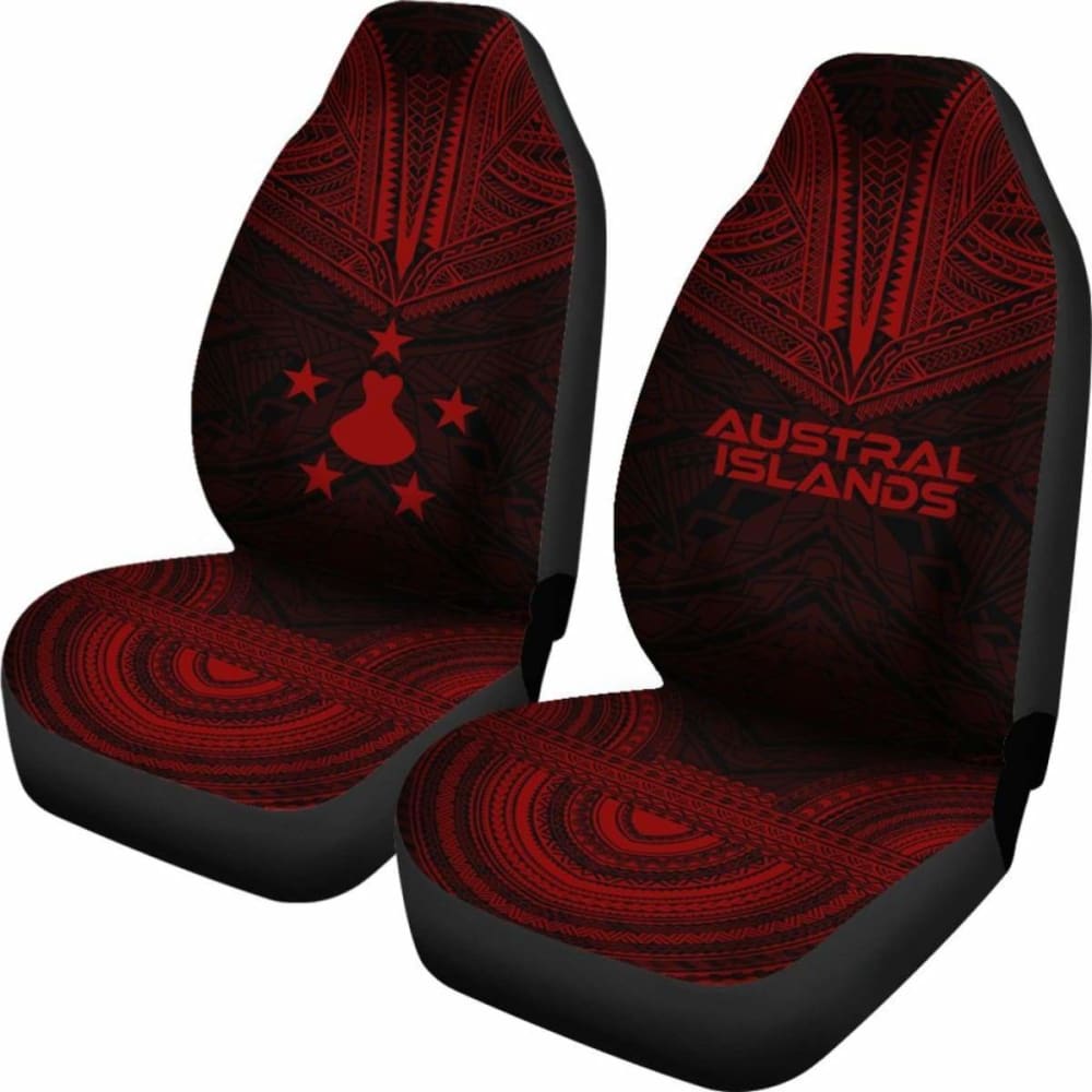 Austral Islands Car Seat Cover - Austral Islands Flag Polynesian Chief Tattoo Red Version -