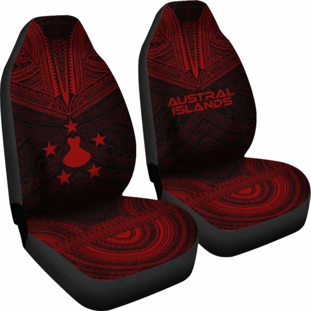 Austral Islands Car Seat Cover - Austral Islands Flag Polynesian Chief Tattoo Red Version -
