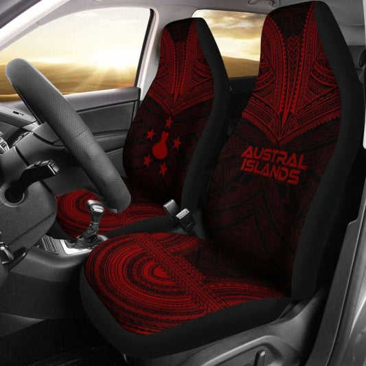 Austral Islands Car Seat Cover - Austral Islands Flag Polynesian Chief Tattoo Red Version -