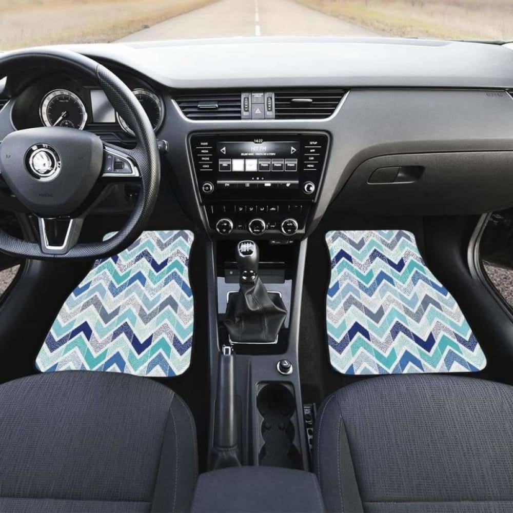 Zigzag Chevron Blue Pattern Front And Back Car Mats