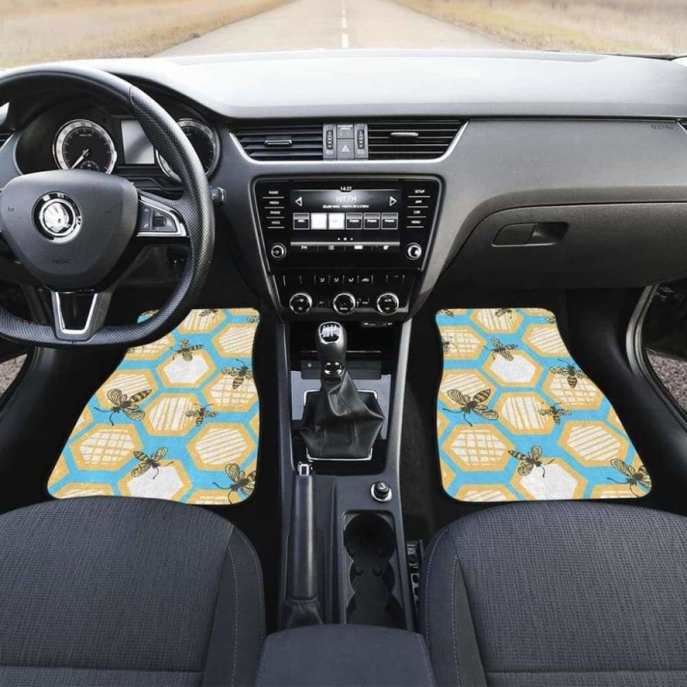Bee Honeycomb Pattern Front And Back Car Mats
