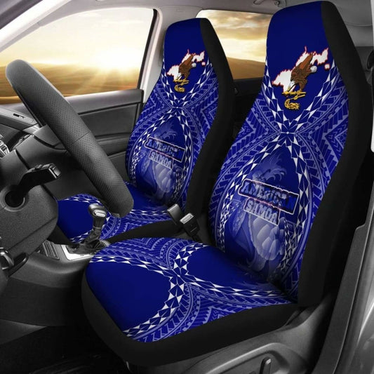 American Samoa Polynesian Car Seat Covers - American Samoa Flag With Polynesian Tattoo -