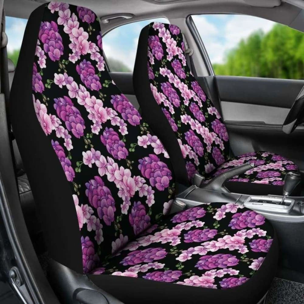 Black Pink And Purple Orchid Flower Car Seat Covers