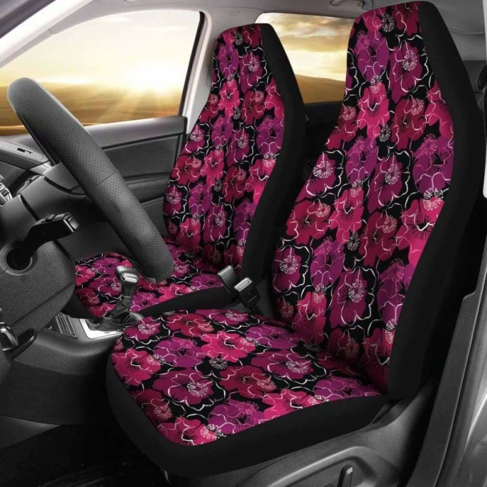 Black Pink Purple Floral Pattern Car Seat Covers Tropical Flowers