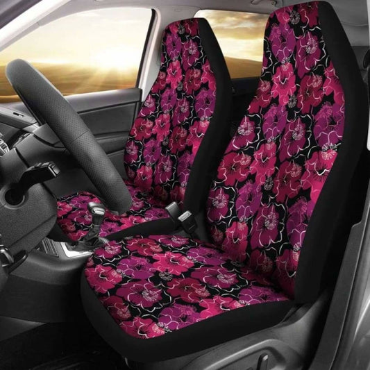 Black Pink Purple Floral Pattern Car Seat Covers Tropical Flowers