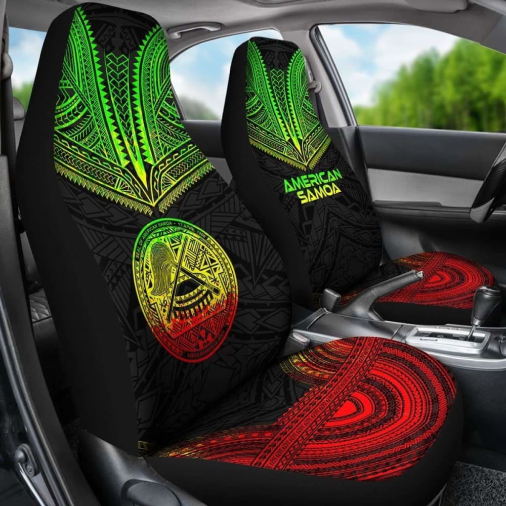 American Samoa Car Seat Cover - American Samoa Seal Polynesian Chief Tattoo Reggae Version -