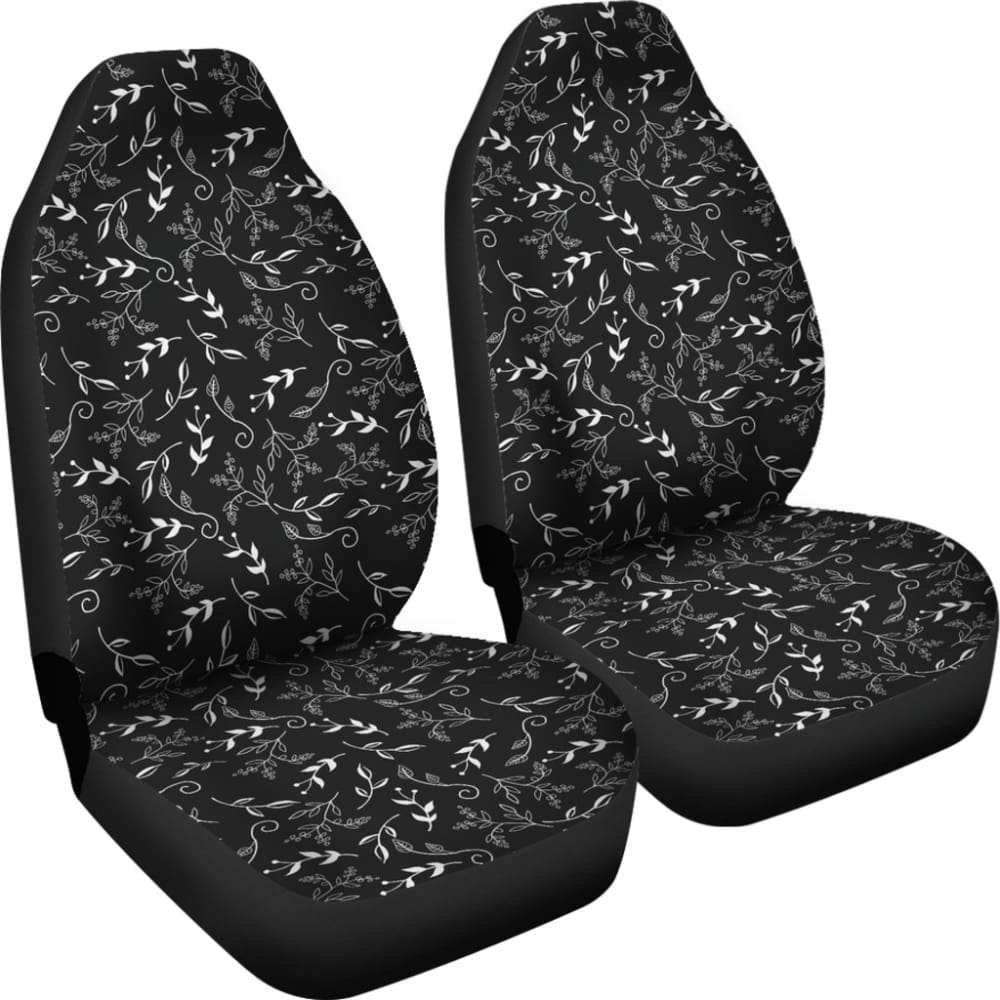 Black With White Leaves Pattern Car Seat Covers