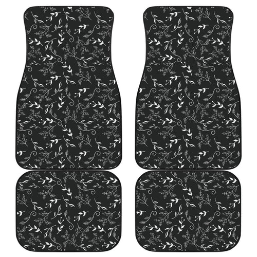 Black With White Leaves Pattern Car Floor Mats