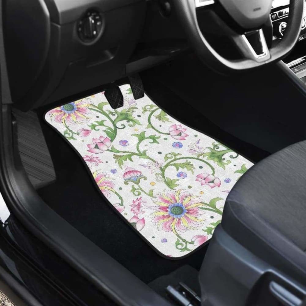 Beautiful Pink Lotus Waterlily Leaves Pattern Front And Back Car Mats
