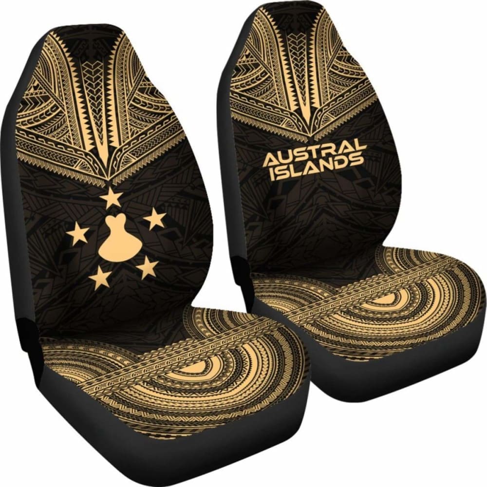 Austral Islands Car Seat Cover - Austral Islands Flag Polynesian Chief Tattoo Gold Version -