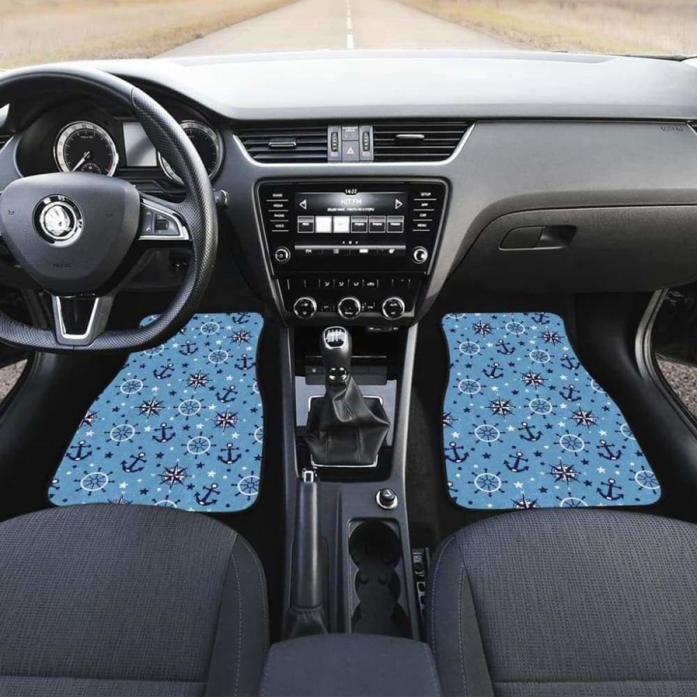 Anchors Rudder Compass Star Nautical Pattern Front And Back Car Mats