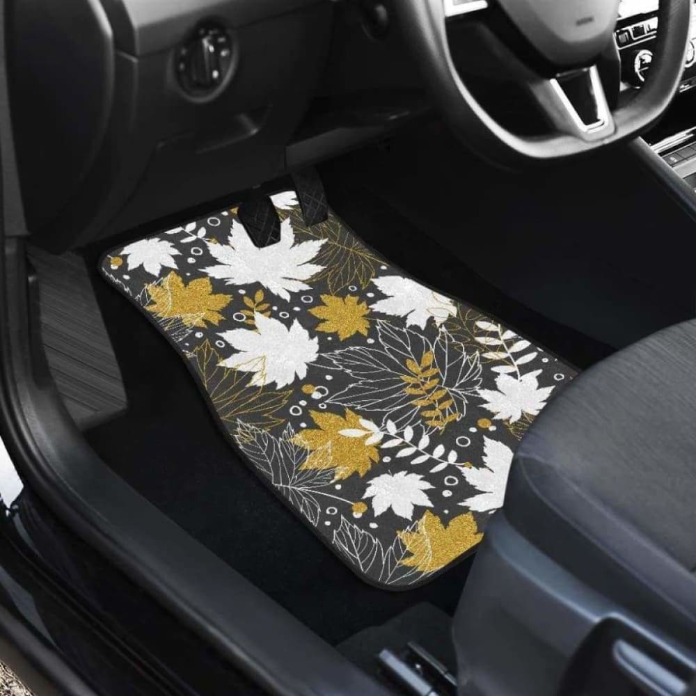 Beautiful Gold Autumn Maple Leaf Pattern Front And Back Car Mats