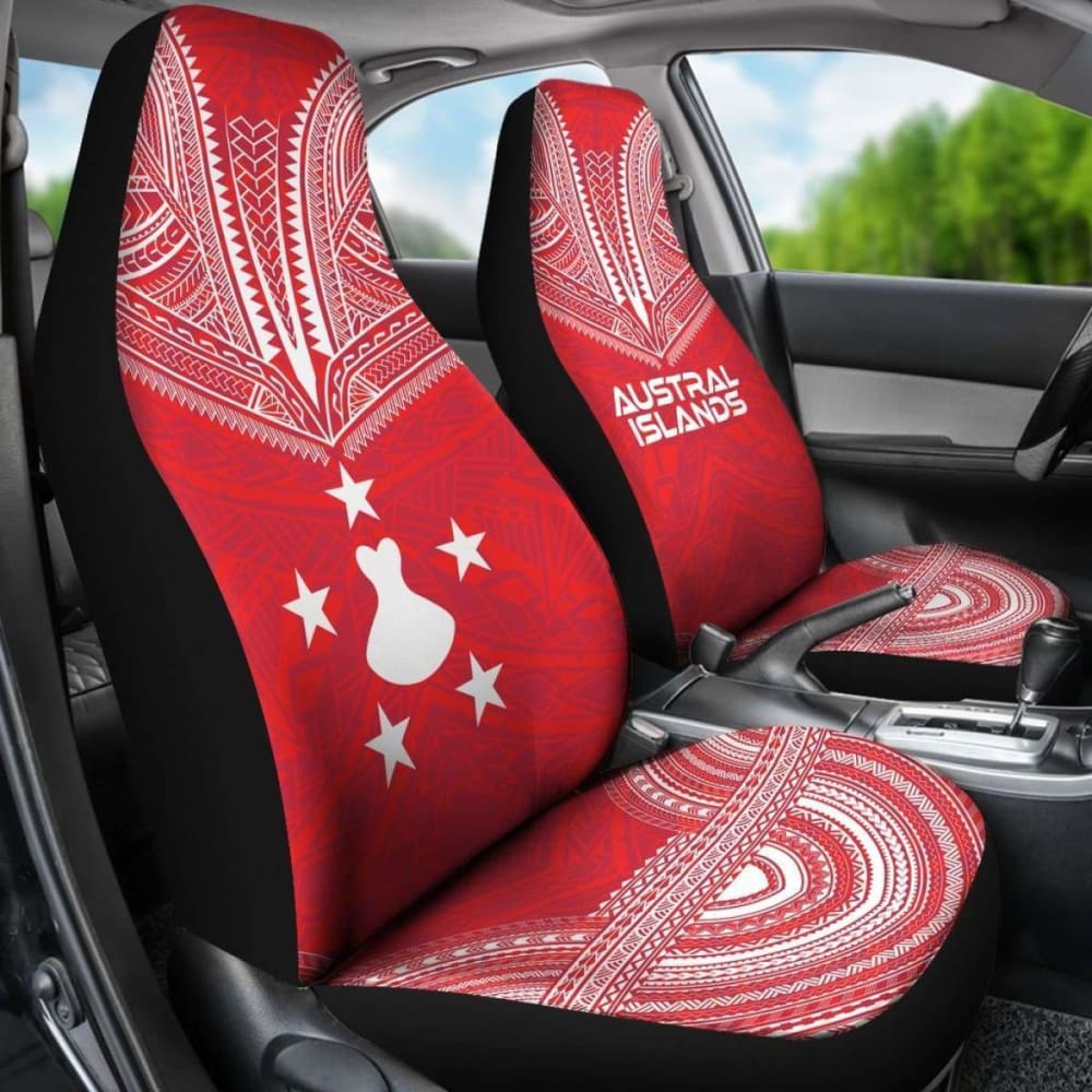 Austral Islands Car Seat Cover - Austral Islands Flag Polynesian Chief Tattoo Blue Version -