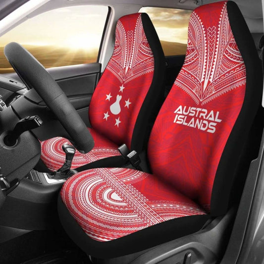 Austral Islands Car Seat Cover - Austral Islands Flag Polynesian Chief Tattoo Blue Version -