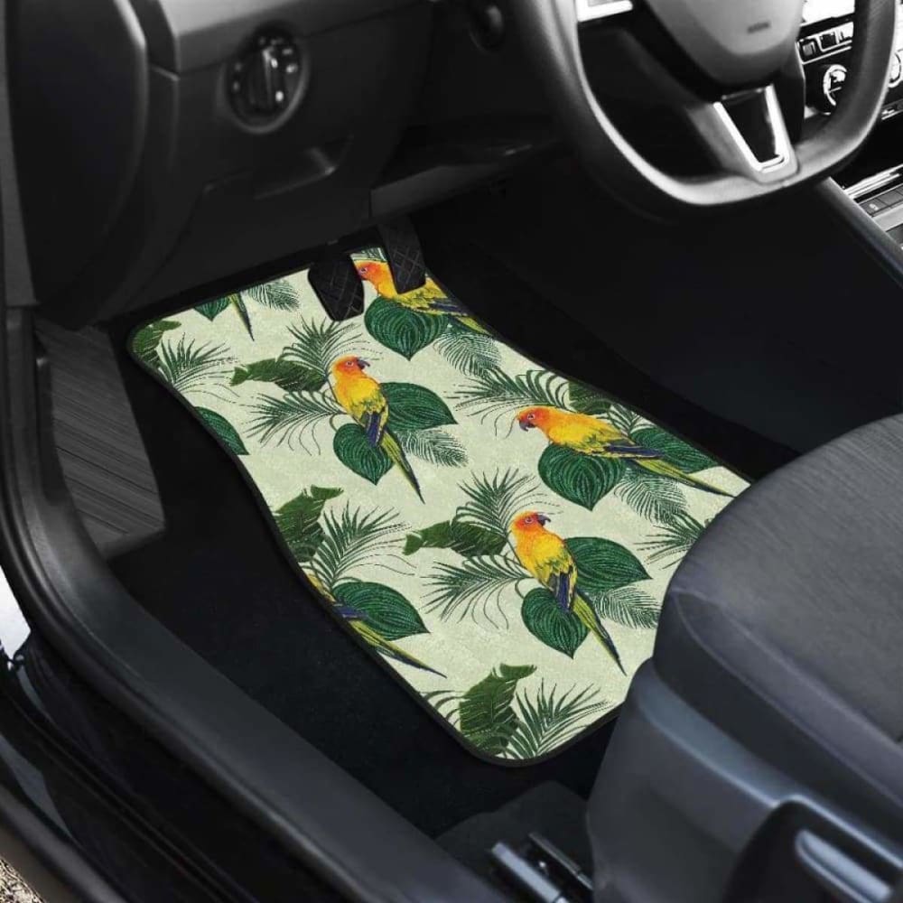Beautiful Parrot Palm Leaves Pattern Front And Back Car Mats