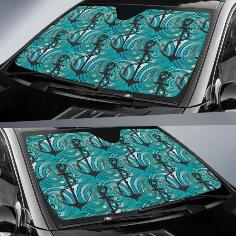Anchor Nautical Green Background Car Auto Sun Shades