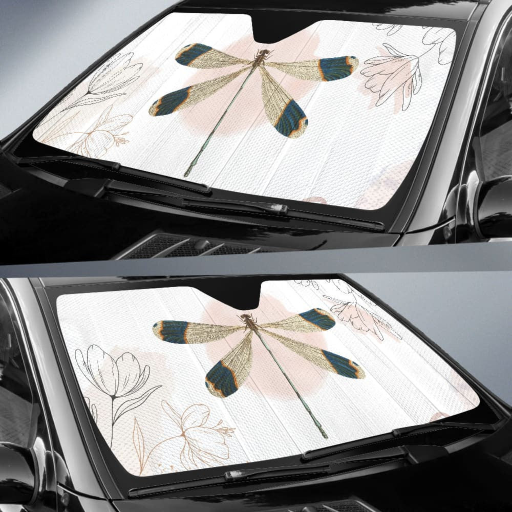 Beautiful Dragonfly and Flower Car Auto Sun Shades