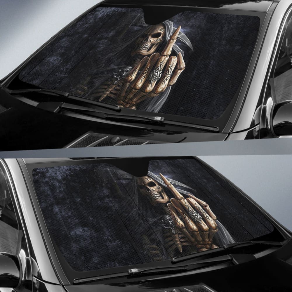 Black Themed Gothic Skull Grim Reaper Car Auto Sun Shades